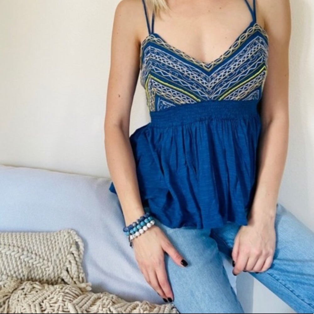 Free People smocked embroidered halter tank top - Picture 5 of 12